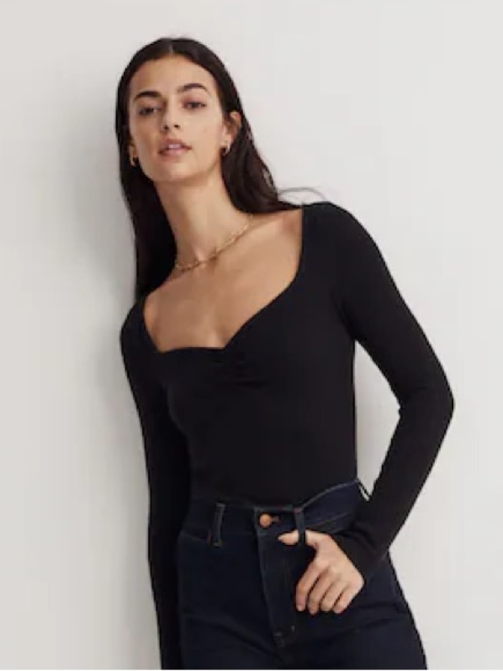 Madewell Black Ribbed Sweetheart Top